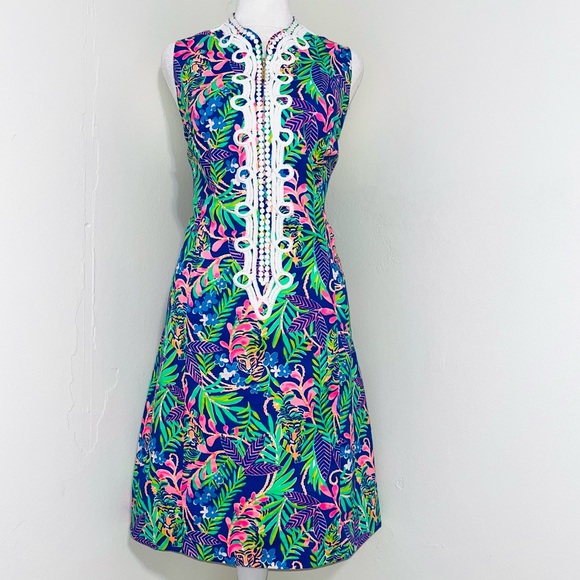 Lilly Pulitzer Alexa Stretch Shift Dress Borealis Blue How You like Me Prowl 14 - Picture 1 of 10